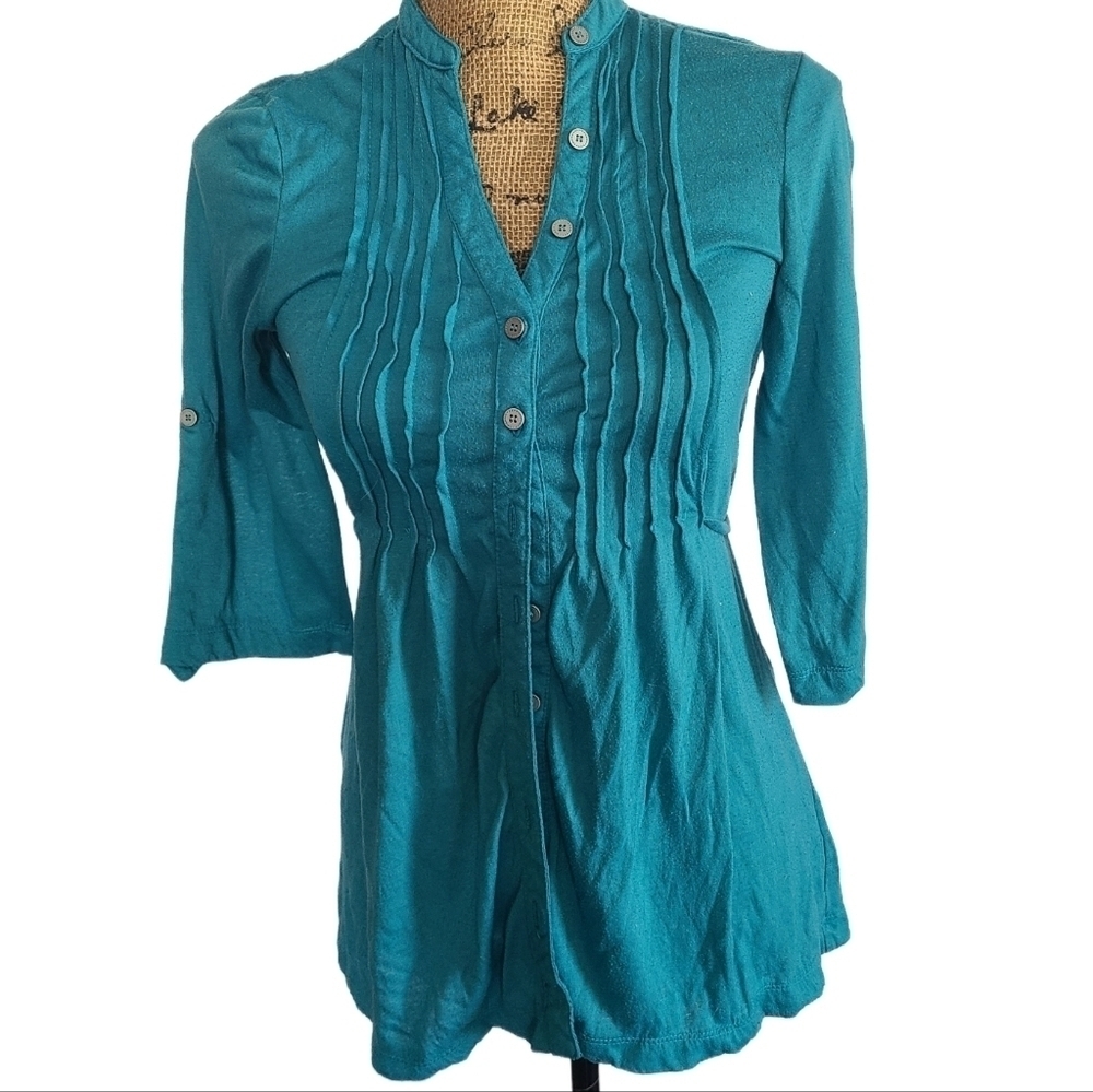 Self Esteem Blue Ruching Detail Button Blouse